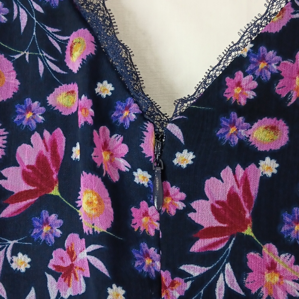 Dkny Navy Floral Sleeveless Asymmetrical Midi Dress - Picture 10 of 15